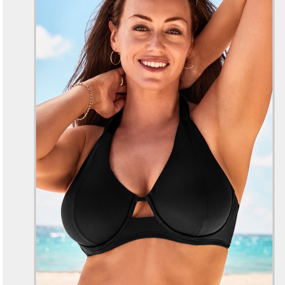 Swimsuits For All Black Halter Underwire Bikini Top